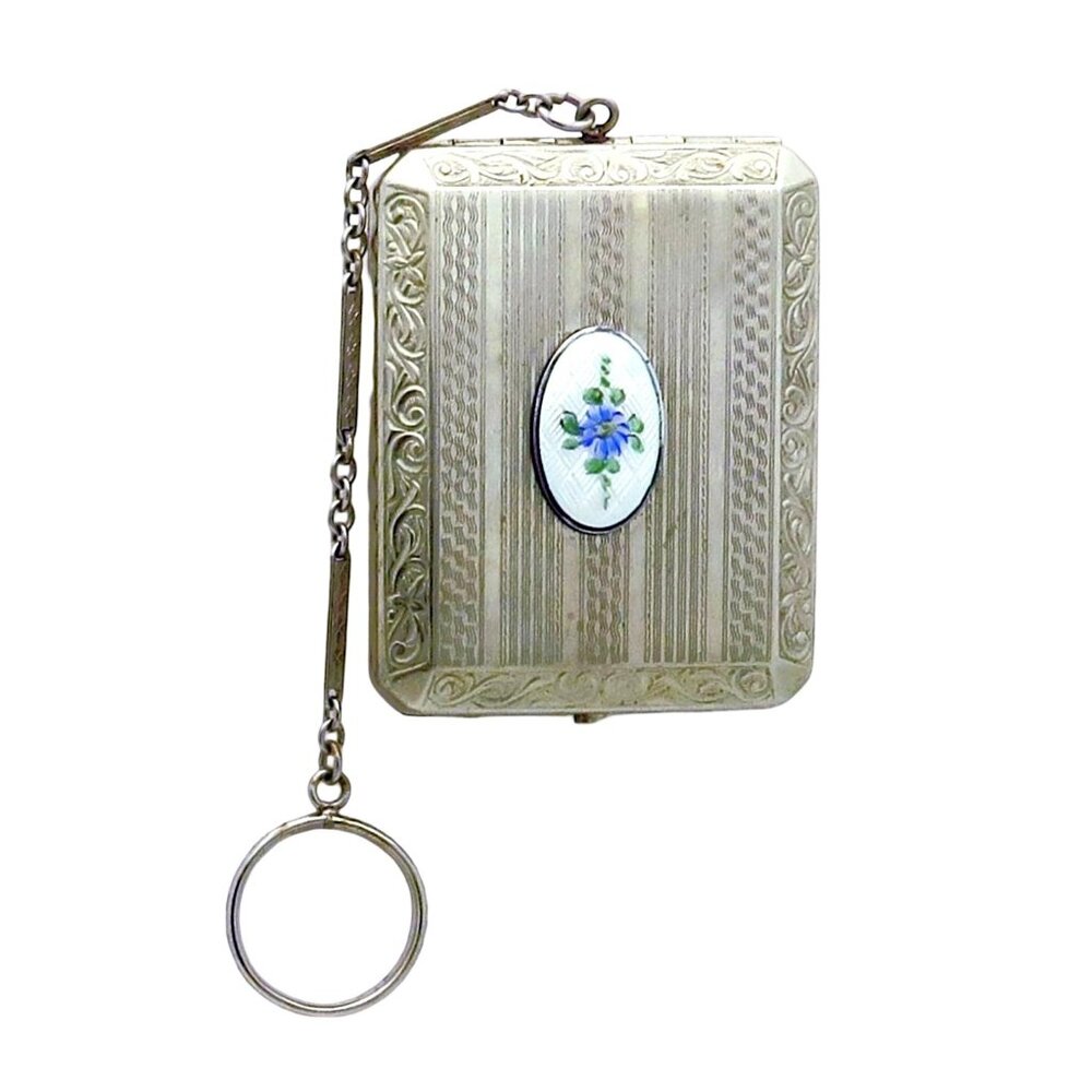 Vintage Art Deco 1920s Guilloche Enamel Dance Purse Makeup Compact EBM. CO. USA